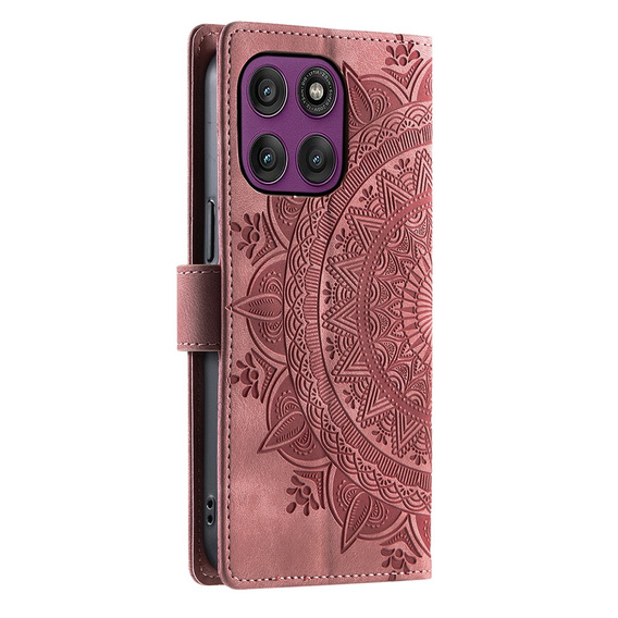 Etui portfelowe z motywem kwiatowym do Motorola Moto G56 5G – Różowe rose gold
