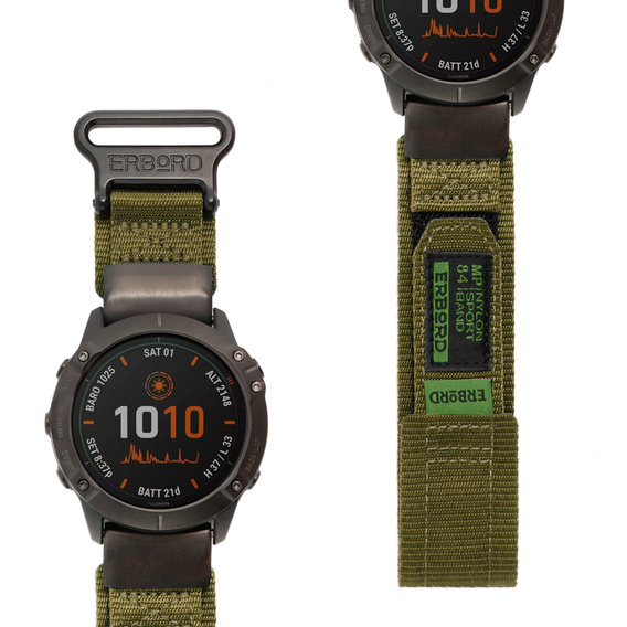 Pasek Nylonowy ERBORD MP84 do zegarków Garmin Quickfit 26mm, Zielony, Rozmiar M/L