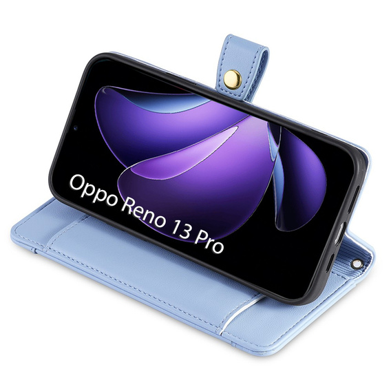 Etui z klapką do Oppo Reno 13 Pro, Wallet Zipper Pocket, niebieskie