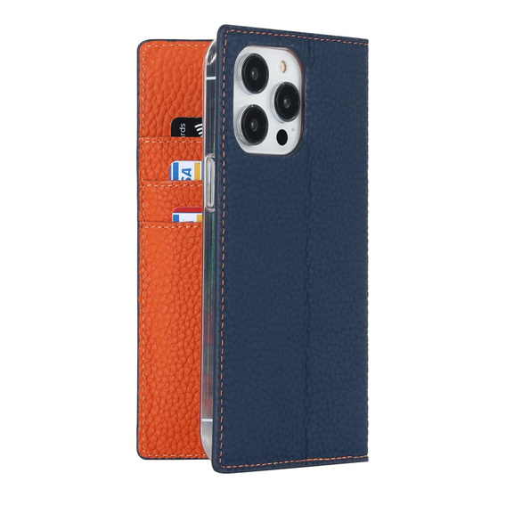Etui z klapką do iPhone 15 Pro, Litchi Skin Grain, granatowe