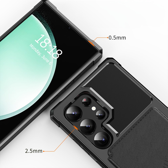 Etui do Samsung Galaxy S25 Ultra z kieszenią na karty i zapięciem na napę – czarne