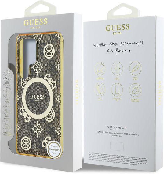 Etui GUESS do Samsung Galaxy S25 Ultra, Magnetic IML Peony, brązowe