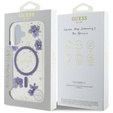 Etui GUESS do iPhone 16, Resin Flowers and Glitter, do MagSafe, fioletowe