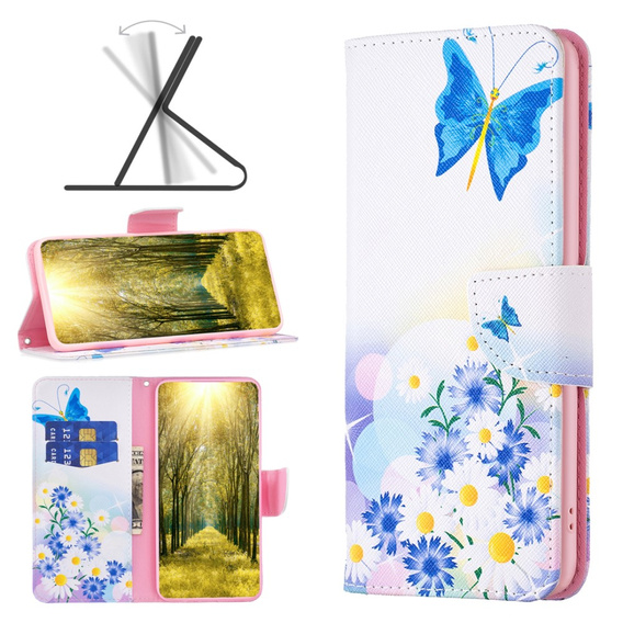 Etui z klapką do Samsung Galaxy A05s, Wallet, Butterfly & Flowers białe