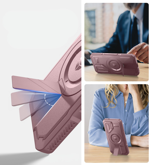 Etui pancerne do Samsung Galaxy S25, Dexnor CamProtect MagSafe, różowe (Dwie ramki)