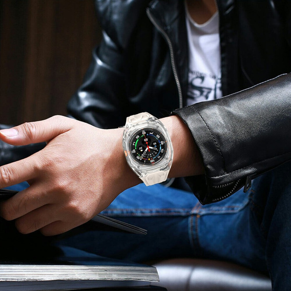 Pasek silikonowy z obudową ochronną do Samsung Galaxy Watch Ultra 47mm (2025 / 2024) – Beżowy, antywstrząsowy