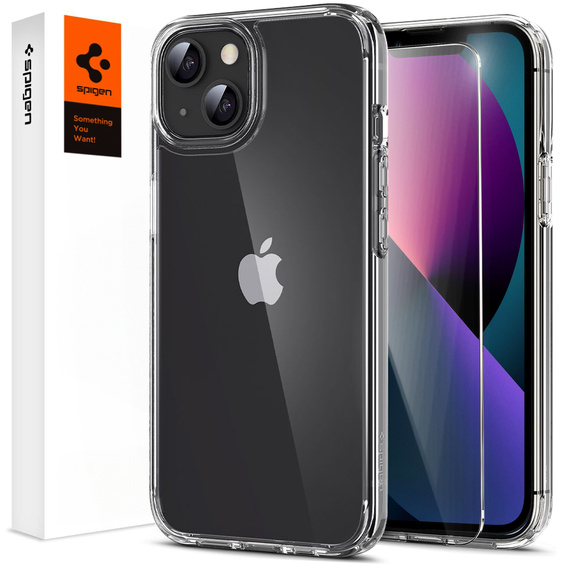 Etui Spigen do iPhone 13, Ultra Hybrid, Crystal Clear, przezroczyste + szkło