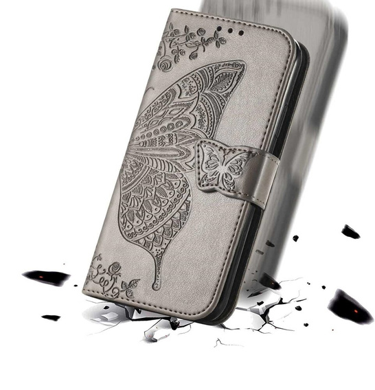 Etui z klapką do Motorola Edge 50 Pro, Butterfly, szare