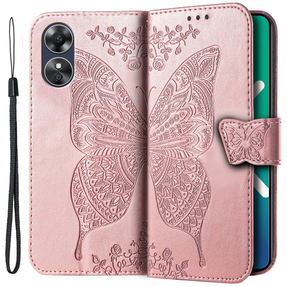 Etui z klapką do Oppo A17, Butterfly, różowe