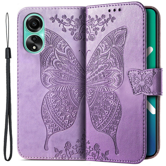 Etui z klapką do Oppo A58 4G, Butterfly, fioletowe