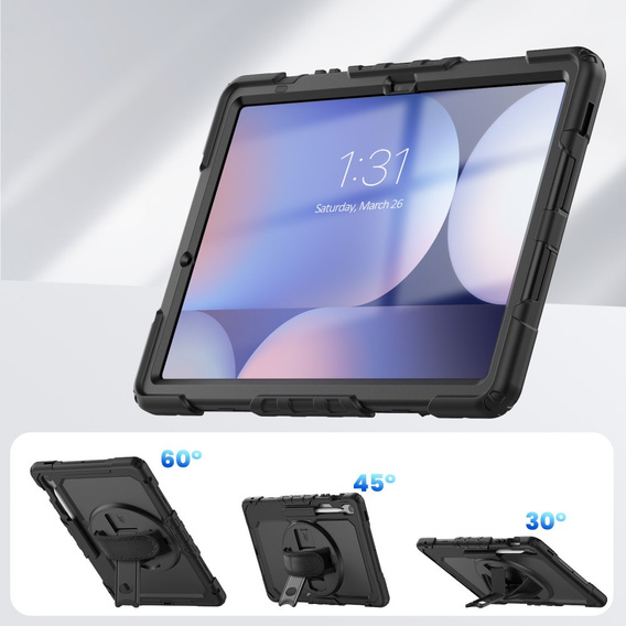 Etui do Samsung Galaxy Tab S10 FE+ (SM‑X620/X626B) – folia PET i pasek na ramię – czarne