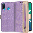 Etui z klapką do Huawei P30 Lite, Wallet Pocket Zipper Lace, fioletowe