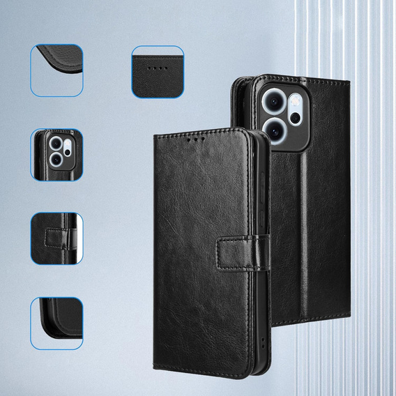 Etui z klapką do Oppo Reno 14 F / 14 FS, Crazy Horse Wallet, czarne