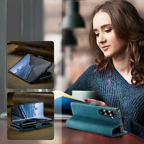 Etui CASEME do Samsung Galaxy Z Fold7 5G, Leather Wallet Case, niebieskie