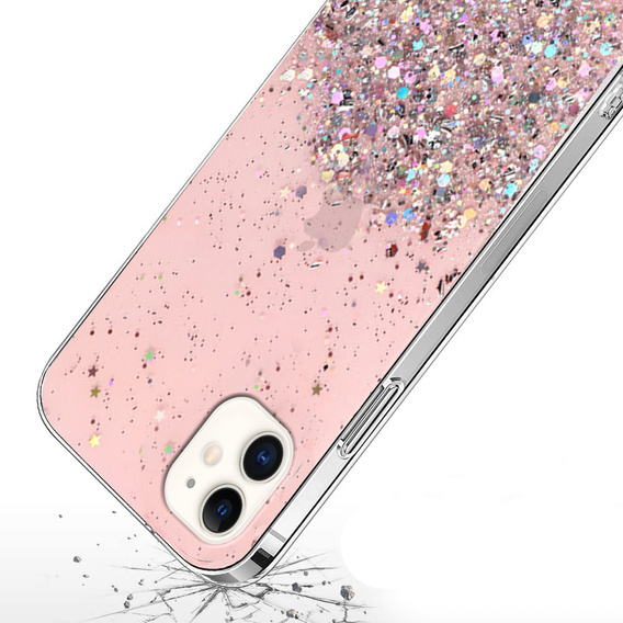 Zestaw Etui Brokat do iPhone 12/12  Pro, Różowe + Szkło