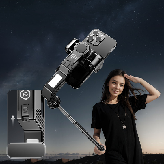 Blavec Selfie Stick Aluminium Fusion P07 z MagSafe, statywem, pilotem i 2 lampami – 1,4 metra