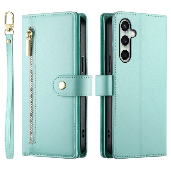 Etui z klapką do Samsung Galaxy S24 FE, Wallet Zipper Pocket, zielone