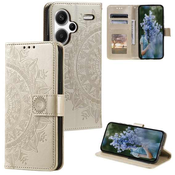 Etui z klapką do Xiaomi Redmi Note 13 Pro+, Mandala, złote