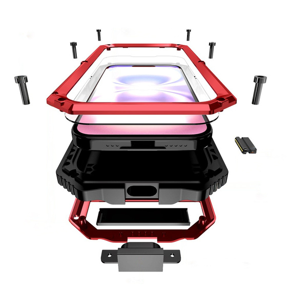 Etui pancerne do iPhone 17, R-JUST, z podstawką, czerwone