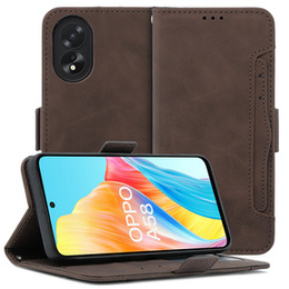 Etui z klapką do Oppo A58 4G, Card Slot, brązowe