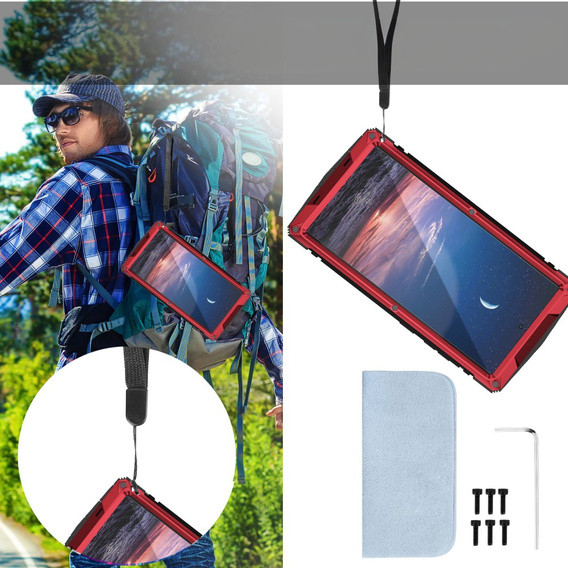 Etui pancerne do Samsung Galaxy S25 Ultra, R-JUST z podstawką pod obiektywami, czerwone