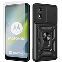 Zestaw Etui pancerne do Motorola Moto E13, CamShield Slide, czarne + szkło