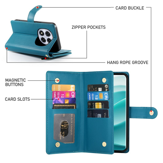 Etui z klapką do Xiaomi Redmi Note 15 Pro Plus 5G, Wallet Zipper Pocket, niebieskie