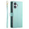Etui z klapką do iPhone 16, Wallet Zipper Pocket, zielone