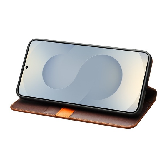Skórzane etui portfelowe z funkcją podstawki do Samsung Galaxy S25 Edge – elegancja i funkcjonalność - brązowe