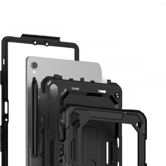Etui pancerne do Samsung Galaxy Tab S10 Lite / S10 FE / S9 FE, ochronne 360 z miejscem na rysik, czarne