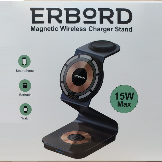 ERBORD Station 3w1 – magnetyczna ładowarka z MagSafe do iPhone, Apple Watch i AirPods