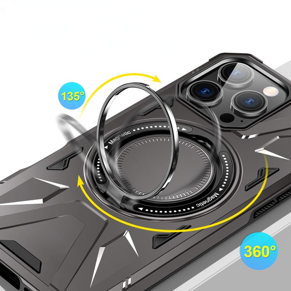Etui do iPhone 16 Pro Max, pancerne z podstawką i blaszką do uchwytu, szare