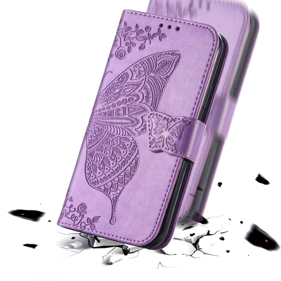 Etui z klapką do Oppo Reno 14 F / 14 FS, z wytłoczonym wzorem motyla, fioletowe