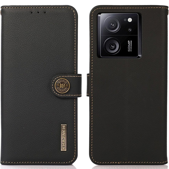 Etui KHAZNEH RFID do Xiaomi 13T / 13T Pro, Litchi Texture, czarne