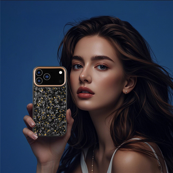 Etui magnetyczne do iPhone 17 Pro Max, Aramid Fiber Cover, z metalową ramką aparatu, czarne / złote