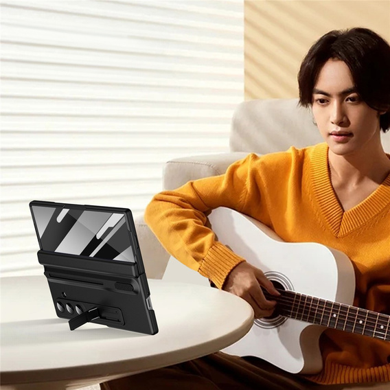 Etui do Samsung Galaxy Z Fold7 5G, z podstawką, szkłem i rysikiem - czarne