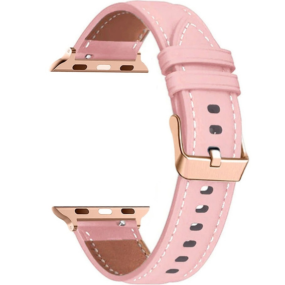 Skórzany Pasek z Klamrą Rose Gold do Apple Watch 1/2/3/4/5/6/7/8/9/10/11/SE 38/40/41/42mm – Różowy