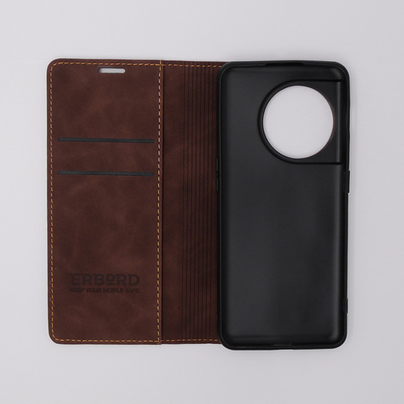 Etui do OnePlus 11 5G, ERBORD Vintage portfel z klapką, Ciemnobrązowe