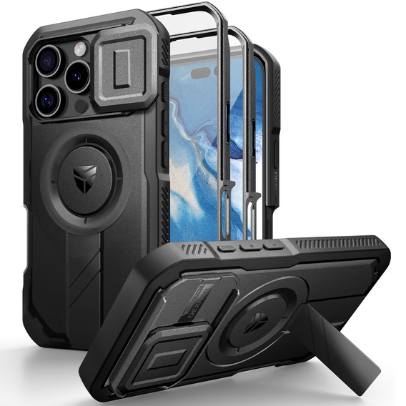 Etui pancerne do iPhone 16 Pro Max, Dexnor CamProtect MagSafe, czarne (jedna ramka)
