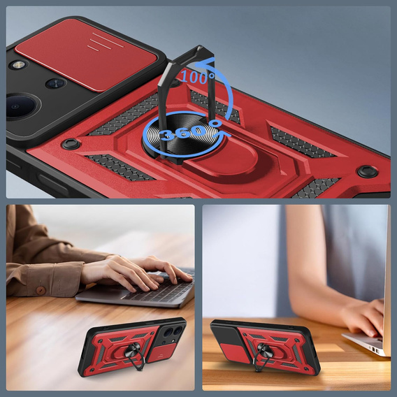 Etui pancerne do Xiaomi Redmi 15C 4G/LTE, CamShield Slide, czerwone