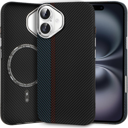 Etui do iPhone 16 Plus, Carbon Fiber MagSafe, czarne / niebieskie