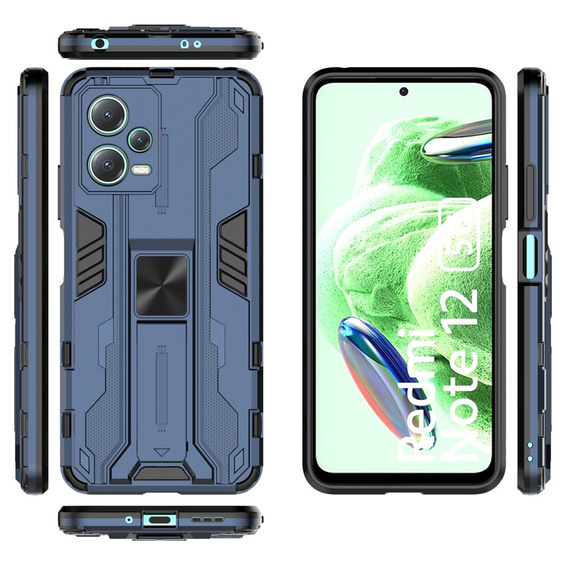 Etui do Xiaomi Redmi Note 12 5G / POCO X5 5G, pancerne z podstawką i ochroną aparatu, niebieskie