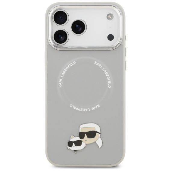 Etui Karl Lagerfeld do iPhone 17 Pro Max, Karl & Choupette Pins MagSafe, szare