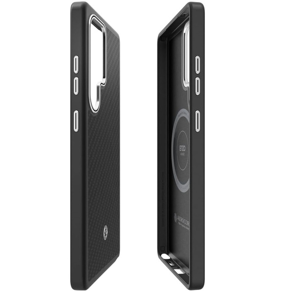Etui Spigen do Samsung Galaxy S25 Ultra, Enzo Aramid MagSafe, carbon czarne + Szkło Hartowane 9H