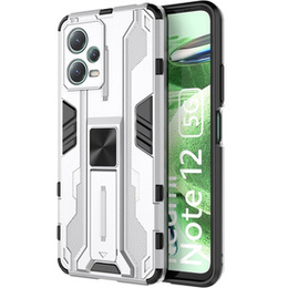 Etui do Xiaomi Redmi Note 12 5G / POCO X5 5G, pancerne z podstawką i ochroną aparatu, srebrne