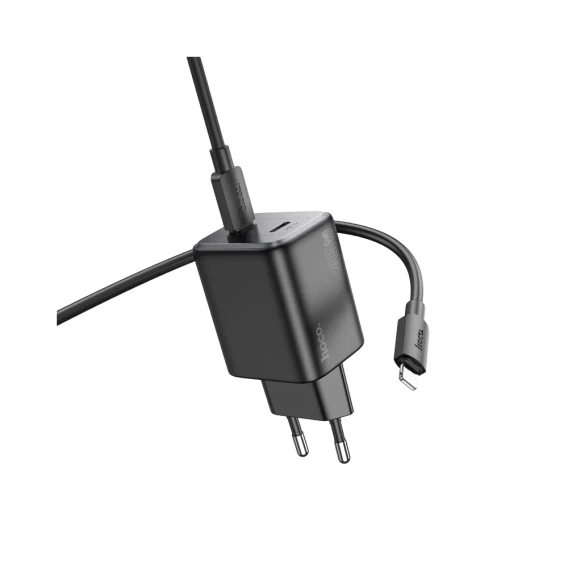 Ładowarka sieciowa HOCO 2x Typ-C + kabel Typ-C do Lightning PD/QC 45W GaN N42 czarna