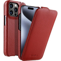 Etui MELKCO z klapką do iPhone 15 Pro, skórzane, flip, czerwone