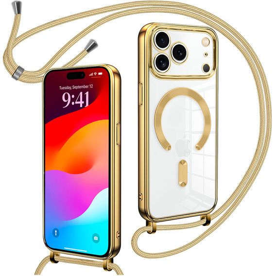 Etui do iPhone 17 Pro Max, Electro MagSafe, złote + Smycz
