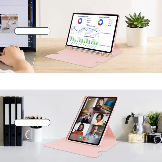 Etui z klawiaturą do Samsung Galaxy Tab S10 Lite / S10 FE / S9 FE, Rotary 360° Leather, różowe