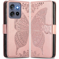 Etui z klapką do Motorola Edge 50 Neo, Butterfly, różowe rose gold